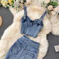 Women Denim Sets Sleeveless Strap Crop Top and Long Skirts Suits  Summer Jeans Streetwear Two 2 Piece Sets Outfits