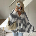 Fashion Striped Sweater Cardigan With Scarf Female Loose Thin Hollow Knitted Top Lantern Sleeve Contrast Color Retro Top