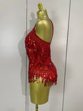 Luxury Sparkly Rhinestone Sequins Tassel Mesh Bodysuits Women Celebrate Eveing Birthday Party Nightclub Bar Dencer Stage Costume