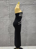 Women Sexy Strapless Shinning Sequins Bodycon Long Bandage Dress Celebrate Evening Party Cocktail Outfit Vestido