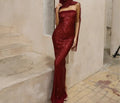 Solid Slimming Fashion Dresses for Women Strapless Sleeveless Patchwork Sequins Midi Split Dress Female Clothing