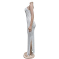 Sexy Maxi Rhinestone Sequin Dress Women Summer Straps Backless Party Vestido Female Wedding Gown Evening Night Dresses