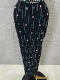 Sophisticated Black Bandage Midi Dress Women Spaghetti Strap Sweetheart Neck Rhinestone Emerald  Bodycon Evening Gown