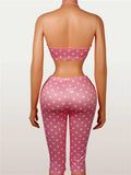 Wild Vacation 2 Piece Set Women Polka Dot Print Halter Tank Tops+Bike Shorts Stretch Matching Street Party Outfits
