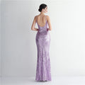 Women Strap Party Maxi Dress Sexy V Neck Evening Dress Celebrity Purple Sequin Dress Long Prom Formal Occasion  Dress