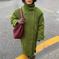 Street Women's Lace Up Long Woolen Coats Stand Collar Double Breasted Full Sleeve Overcoats 2026 Autumn Winter Lady Jackets