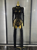 Red Black Women Long Sleeve Sexy Mesh See Through Sparkly Crystal Bodycon Jumpsuit Celebrate Nightclub Bar Dance Stage Wear