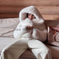 Winter 2026 Pure White Mountain Fashion Hooded Cropped Faux Fur Coat Women Fluffy Eco Fox Fur Jacket Girls Hot Overcoat