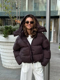 Women Short Hooded Quilted Jacket Oversized Zip Up Full Sleeve Padded Coat Winter Casual Street New Hot Chic Y2k Outerwear 2026
