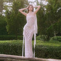 2026 New Sexy Luxury Sparkly Silver Sequin See Through Mesh Long Dress Women Evening Birthday Party Bar Stage Show Costum