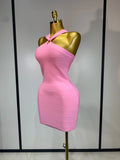 Women Sexy Backless Pink Bodycon Mini Bandage Dresses Elegant Evening Party Luxury Birthday Nightclub Cocktail Prom Gown