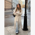 Beige Woolen Lapel Collar Fringe Hem Oversized Long Coats Chic Long Sleeve Warm Jackets Winter Daily Street Lady Outerwear 2026
