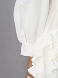 Fashion Style White Cutout Floral Accent Gown for Women Square Collar Puff Sleeve Asymmetric Train Skirt for Beach Elopement