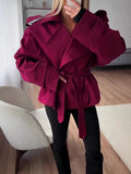 Chic Lace Up Women Jackets Lapel Collar Long Sleeve Loose Jacket for Street Stroll Casual Gathering Wear Fashion
