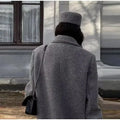 Grey Double-Breasted Long Coat with Notched Lapels