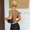 Sexy Deep V-Neck High-Waisted Spliced T-Shirt Women Fashion Solid Waist Shaping Short Sleeves Top Summer Street T-Shirt