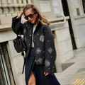 Solid Spliced Diamonds Loose Jackets for Women Stand Neck Long Sleeve Patchwork Pockets Coat Female New