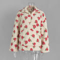 Fashion Floral Faux Lambswool Sweatshirt Women's Casual Zipper Pocket Loose Pullover Sweatshirt Autumn Festive Clothing