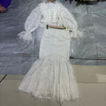 White High End Two Piece Set for Women V Neck Long Sleeve Slimming Top High Waist Asymmetrical Long Skirt Luxury Suit Female