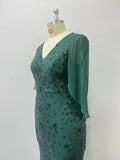2026 Plus Size Luxury Green Evening Dresses Women Chiffon Sleeve Mermaid Formal Sequins Prom Wedding Party Cocktail Gowns
