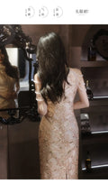 New Chinese Style Dress Halter Beads Qipao Sexy Evening Banquet Gown Women Sleeveless Robe De Soiree Bride Wedding Vestidos