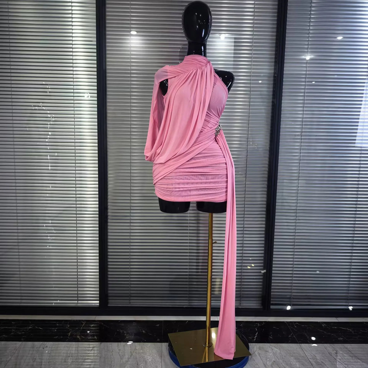 Winered Pink Women Sleeveless Sexy Draped Bodycon Mini Dress Spandex Celebrate Evening Cocktail Party Homecoming Outfit