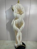Sparkly Pearl Tassel Mesh See Through Long Dress Women Sexy Luxury Birthday Prom Party Nightclub Singer Stage Costume