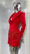 Luxury Rhinestone Sequin Pearl Glam Low Cut Suit Dress Women's Fashion Party Performance Evening Gown Vestidos De Ocasião Formal