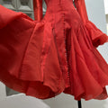 Women's Irregular Pleated Patchwork Fashion Long Flare Sleeve Waist Cinching Midi Dresses 2026 New Female Clothing
