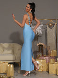 Sexy Backless Diamond Chain Design Bandage Maxi Long Dress 2026 Women'S Sleeveless Bodycon Celebrity Dinner Party Gowns