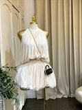 Women's Dress Set Sleeveless Halter Ball Gown Mini Dress and Shorts Elegant Holiday Birthday Two 2 Piece Set Outfits