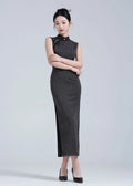 Improved Artistic Grid Long Sleeveless Cheongsam Dress Spring New Fashion Young Girl's Daily Qipao Dress