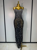 Luxury Rhinestones Sexy Mesh See Through Bodycon Dress Women Birthday Evening Cocktail party Gown Red Carpet Club Stage Outfit