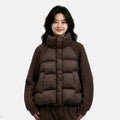 Women Cropped Puffer Jacket Stand Collar Cable Knit Sleeves Patchwork Zip Up Lightweight 2026 Lady Quilted Winter Warm Outerwear