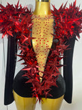 New Shiny Black Rhinestone Velvet Long Sleeve Bodysuit Women Evening Party Club Gala Hosts NightClub Bar Stage Costumes