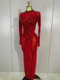 Women Sparkly Full Rhinestone Sequin Sheer Long Dress Sexy Fashion Club Party Birthday Nightclub Drag Queen Dancer Stage Costume