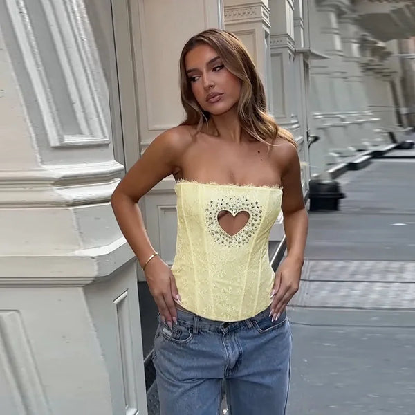 Solid Spliced Diamonds Hollow Out Vests for Women Strapless Sleeveless Tunic Temperament Vest Female
