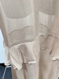 Solid Spliced Mesh Loose Dresses for Women V Neck Long Sleeve High Waist Loose Casual Dress Female New
