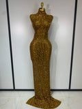 Sparkly Rhinestone Sleeveless Stretch Long Dress Women Sexy Mesh Celebrate Evening Prom Luxury Birthday Dress Evening Party Wear