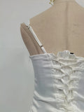 Sexy White Satin Maxi Dresses for Women Square Collar Sleeveless Tunic Fishtail Classic Dinner Dress Female Fashion