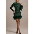 Solid Spliced Sequines Slimming Dresses for Women O Neck Long Sleeve Temperament Dress Female Fashion New