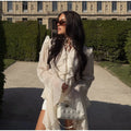 Ruffle Trim Sheer Long Sleeve Cropped Blouse Cuff Tie-Front Sheer Chiffon 2026 Summer Coquette Women Beach Casual Cover-Up Top