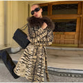 Women Vintage Tiger Print Long Coat Large Fluffy Fur Collar Waist Tie Belted Wrap Coat 2026 Winter Fashion Elegant Outerwear