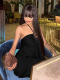 Metal Buckle Dress Women Sexy Elegant Sleeveless Halter Bandages Ribbon Stretch Chic Midnight Party Club Mini Bodycon