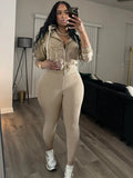 Sporty 2 Piece Set Woman Tracksuit Fall Trend Warm Hooded Zip Jacket+Leggings Matching Street Casual Stretch Outfits