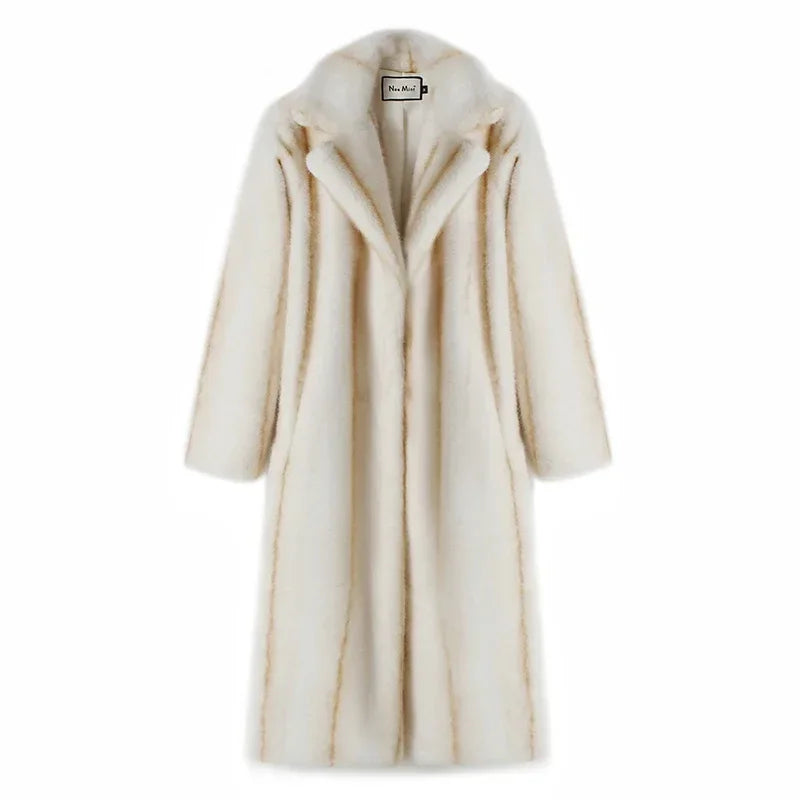 Winter High Quality Long Faux Mink Fur Coat Women High Street Furry Fur Jacket Luxury Brand Outerwear Overcoat