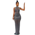 Summer Sexy African Women Wedding Evening Backless Mesh See Through Night Club Maxi Dress Black Gold African Dresses
