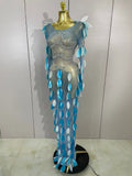 Women Celebrate Party Birthday Wedding Dress Nightclub Stage Outfit Luxury Sparkly Rhinestones Pearl Leaves Sexy Mesh Long Dress