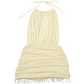 Mesh Mini Dress Women Lace-Up Halter Sexy Backless Pearl Tassel Club Party Ruched Elegant Outfits