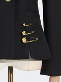 Chic Spliced Metal Pin Slimming Blazer for Women Notched Collar Long Sleeve Patchwork Mesh Hollow Out Fashion Jacket Female